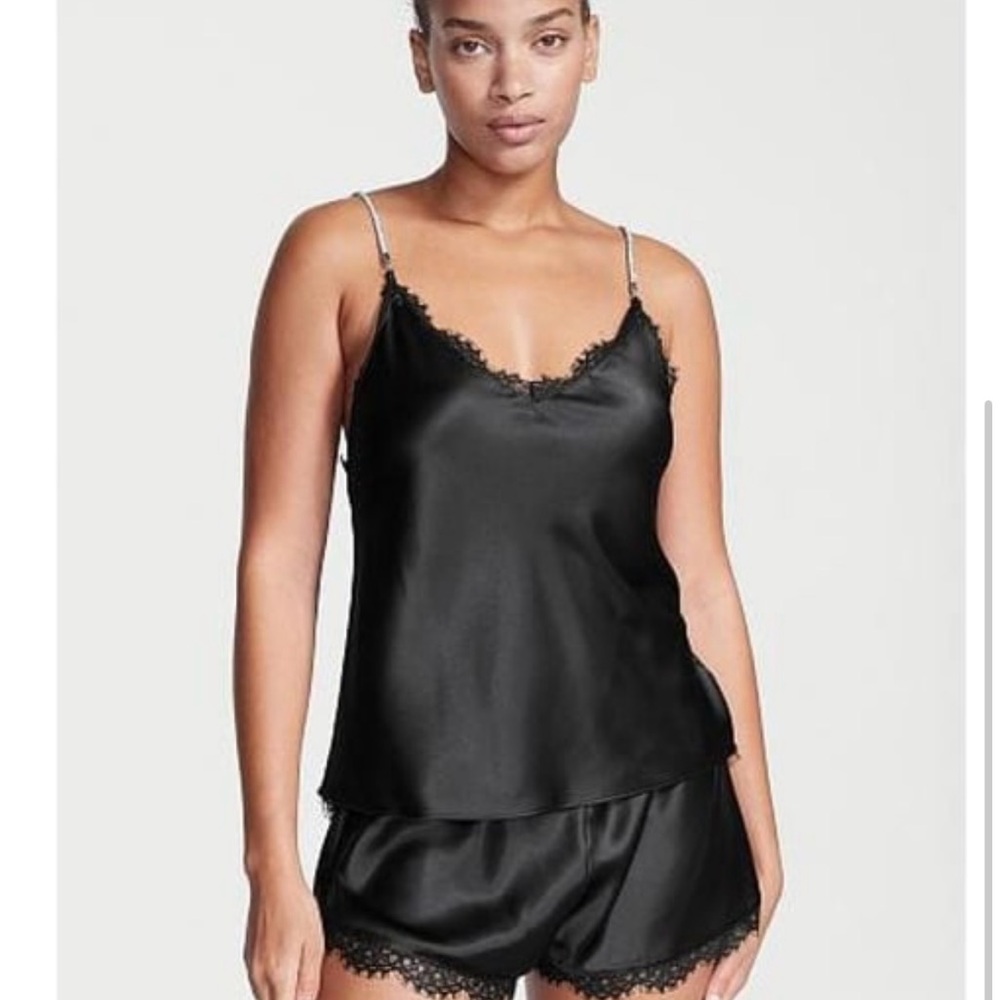 Victoria's Secret Black Satin Shine Strap Cami Set
